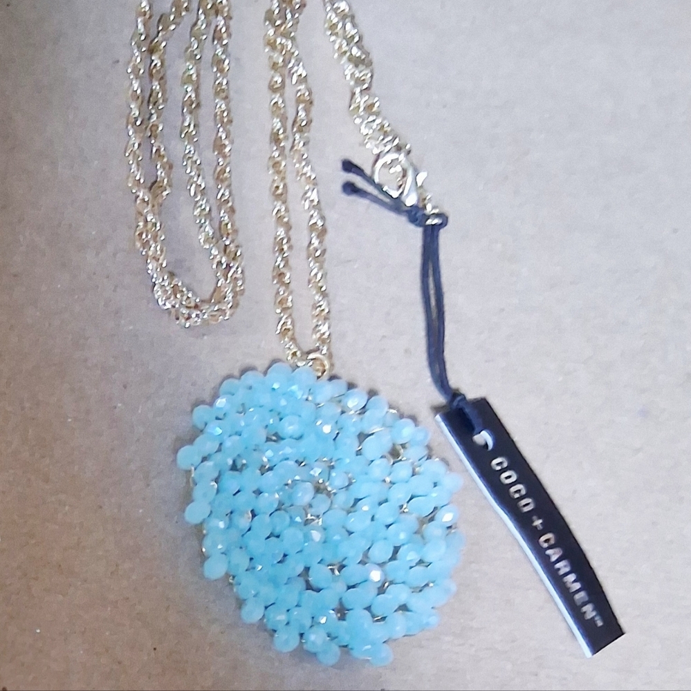 Coco + Carmen Gold Necklace with Blue Beaded Pendant
